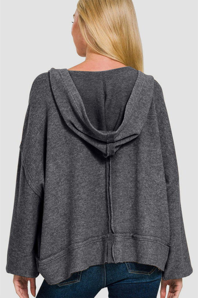 Zenana Brushed Hacci Exposed Seam Womens Hoodie