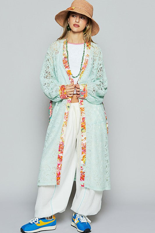POL Floral Trim Lace Open Front Longline Cardigan – Apparel POL Floral Trim Lace Open Front Longline Cardigan – Apparel