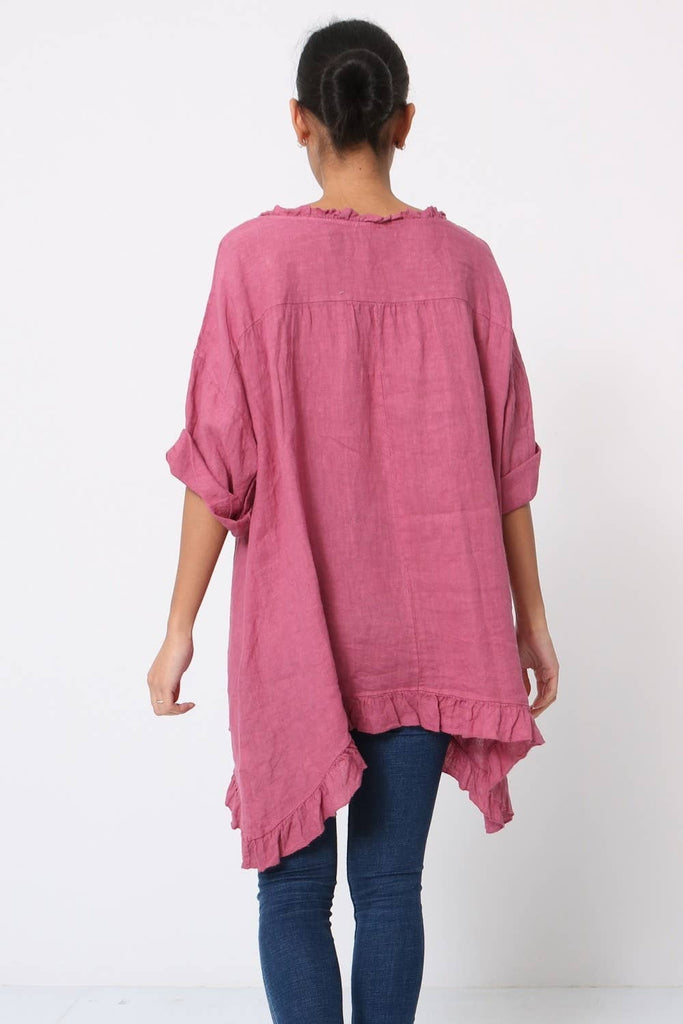 Made in Italy Juliet Ruffle Oversized 100% Linen Tunic 4Colors OSFM
