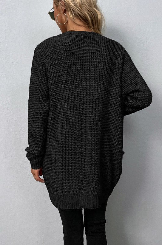Nuvi Open front waffle sweater cardigan Black or Grey S-XL