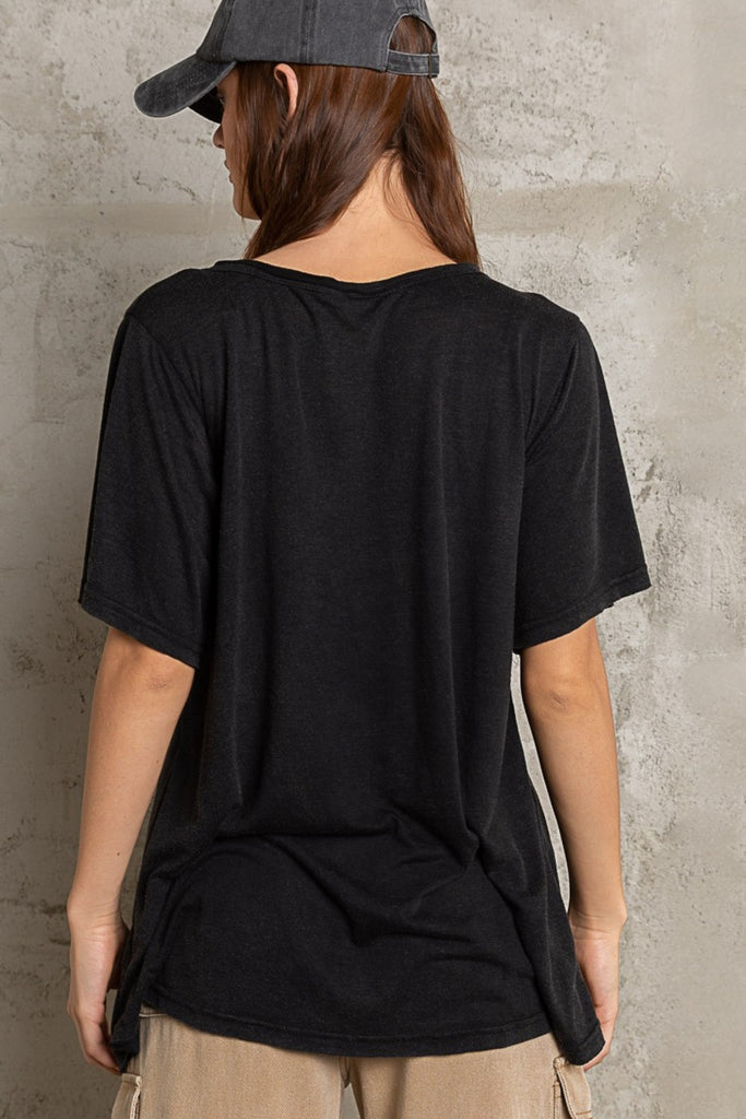 POL V-Neck Short Sleeve Womens T-Shirt in Black S-L