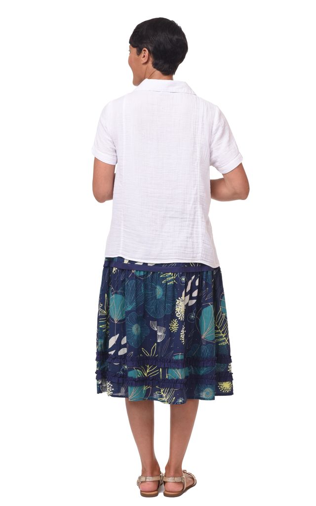 Moira Womens Short Sleeve Cotton Top in White Navy