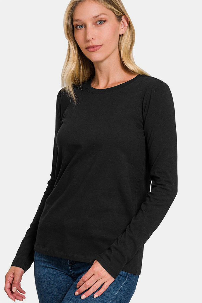 Zenana Pullover Solid Color Round Neck Long Sleeve Womens T-Shirt S-3X