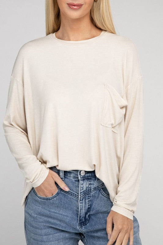 Zenana Washed Ribbed Dolman Sleeve Round Neck Top 3Colors S-XL