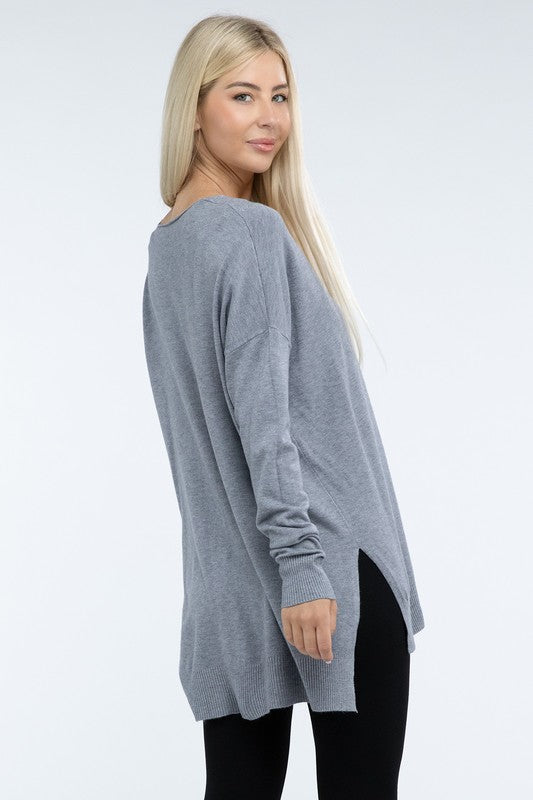 Zenana Hi-Low Hem Front Seam Womens Sweater 5 Colors