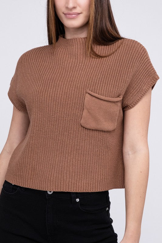 Zenana Mock Neck Short Sleeve Cropped Womens Sweater 4Colors S-L