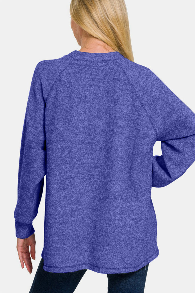 Zenana Half Snap Brushed Melange Hacci High-Low Womens Sweater S-3X