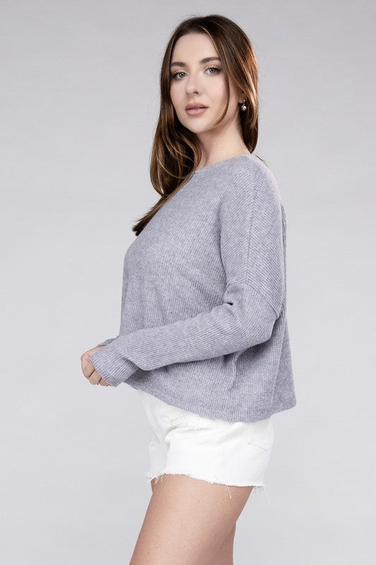 Zenana Ribbed Dolman Long Sleeve Sweater 6Colors S-XL