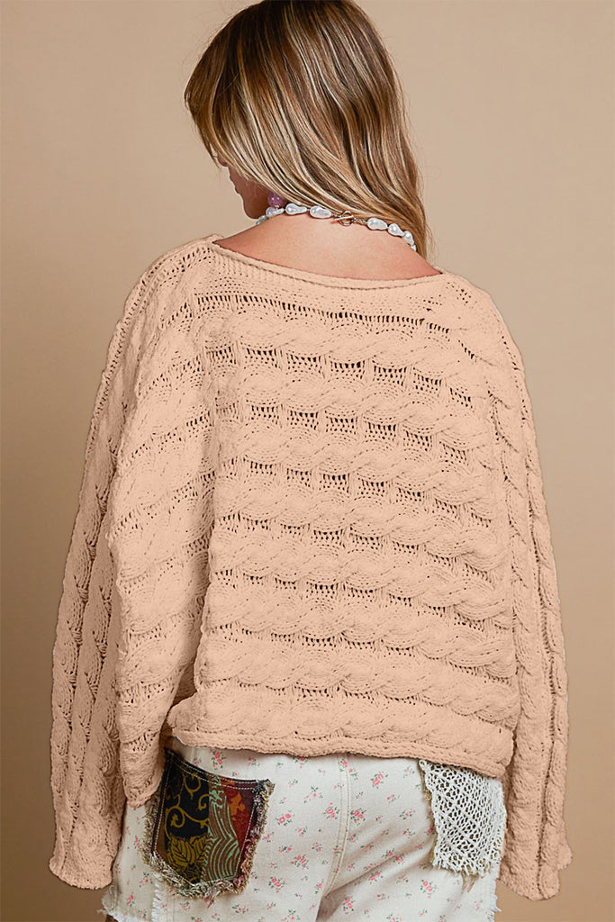 POL Round Neck Cable Knit Cropped Womens Sweater