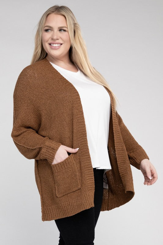 Eesome Plus Size Ribbed Knit Open Front Cardigan 3Colors XL-2X