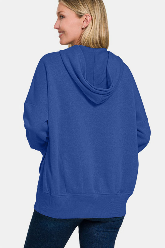 Zenana Half Snap Long Sleeve Womens Hoodie with Kangaroo Pocket