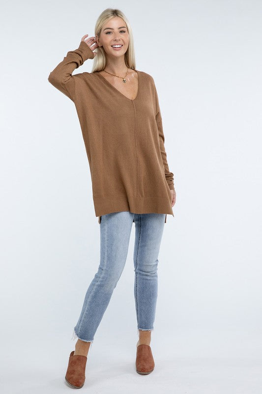 Zenana Hi-Low Hem Front Seam Womens Sweater 5 Colors