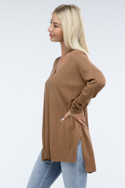 Zenana Hi-Low Hem Front Seam Womens Sweater 5 Colors