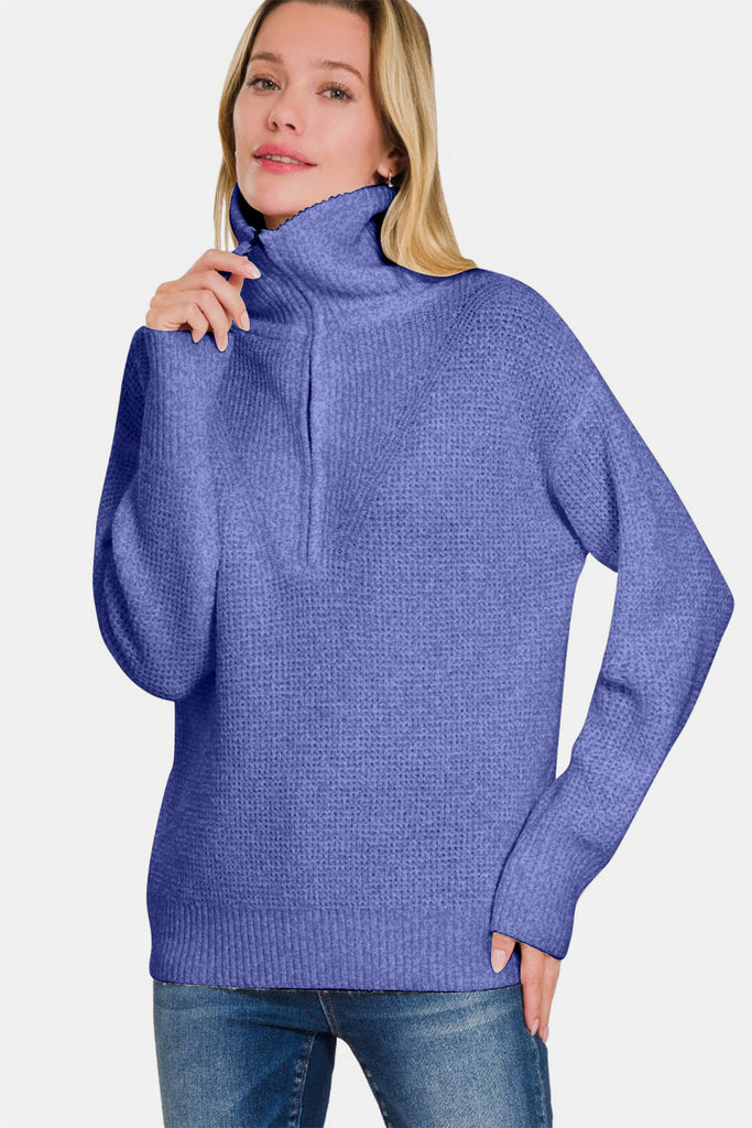 Zenana Half Zip Long Sleeve Womens Sweater