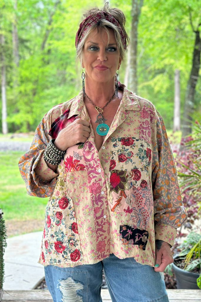 Jaded Gypsy Floral Gardens Walks Womens Cotton Blouse