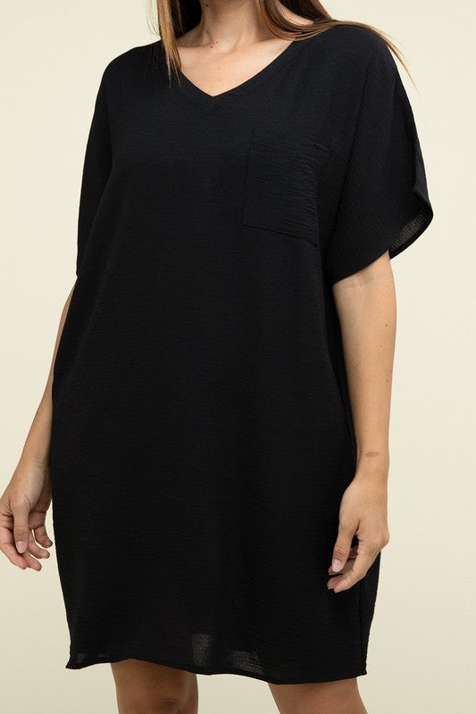 Zenana Woven Airflow V Neck Womens Dress Pockets S-XL 3Colors