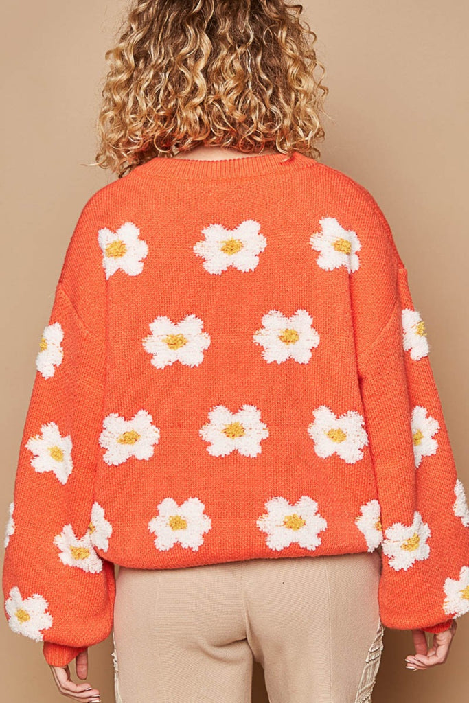 POL Daisy Pattern Drop Shoulder Womens Sweater S-L