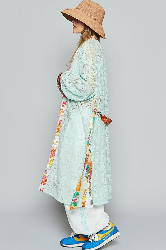 POL Floral Trim Lace Open Front Longline Cardigan – Apparel