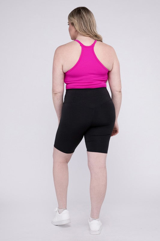 Zenana Plus Size Athletic High Rise Womens Biker Shorts 3Colors