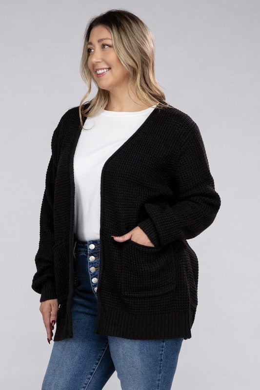 Zenana Plus Size Waffle Open Cardigan Womens Sweater 5Colors