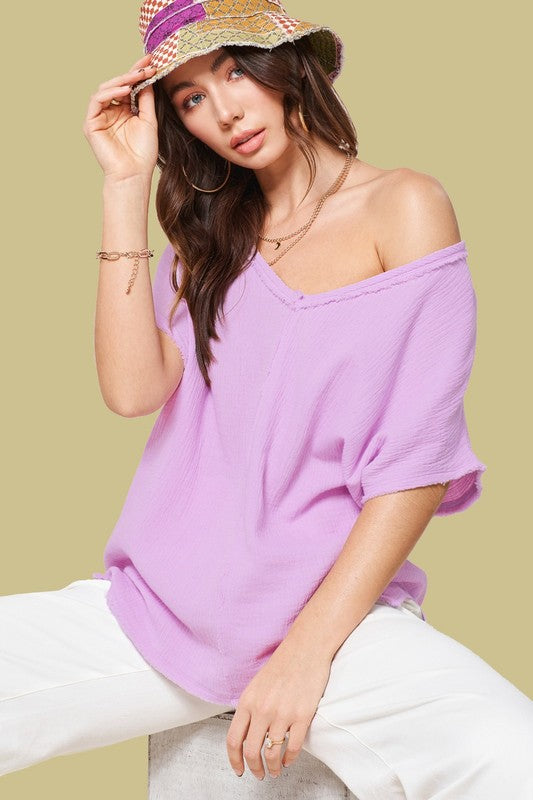 La Miel Cotton Gauze V-Neck Pullover Wendy Womens Top 2Colors S-L