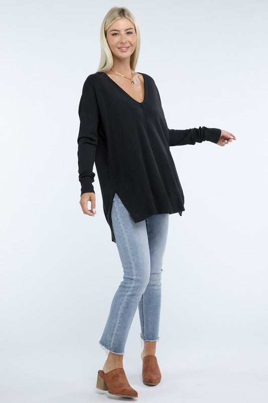 Zenana Hi-Low Hem Front Seam Womens Sweater 5 Colors