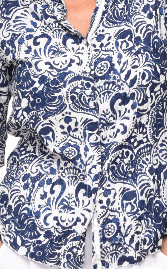 Gretchen Women's Button Down Shirt in Blue Batik