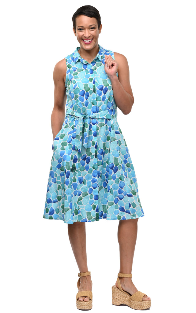 Christine Womens Sleeveless Dress in Sea Glass M