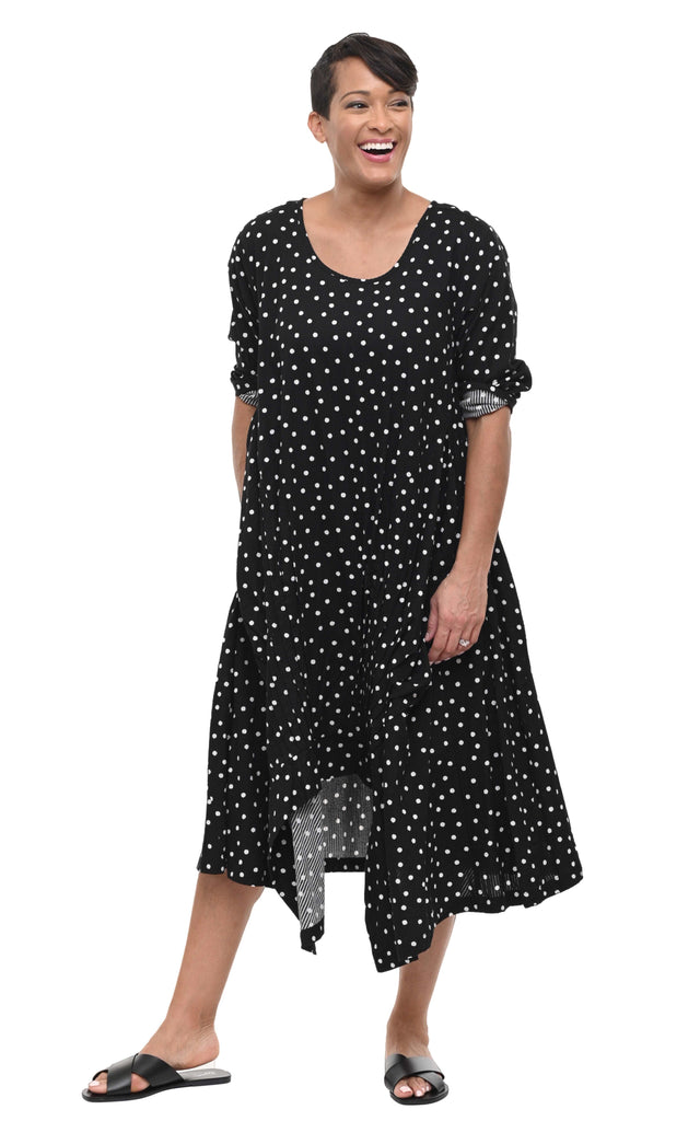 CV49 Lexi Dress in Black White Seersucker Dot