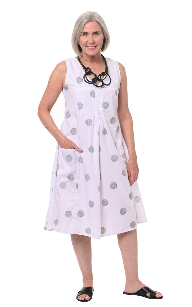 Poppie Dress in White Thumbprint