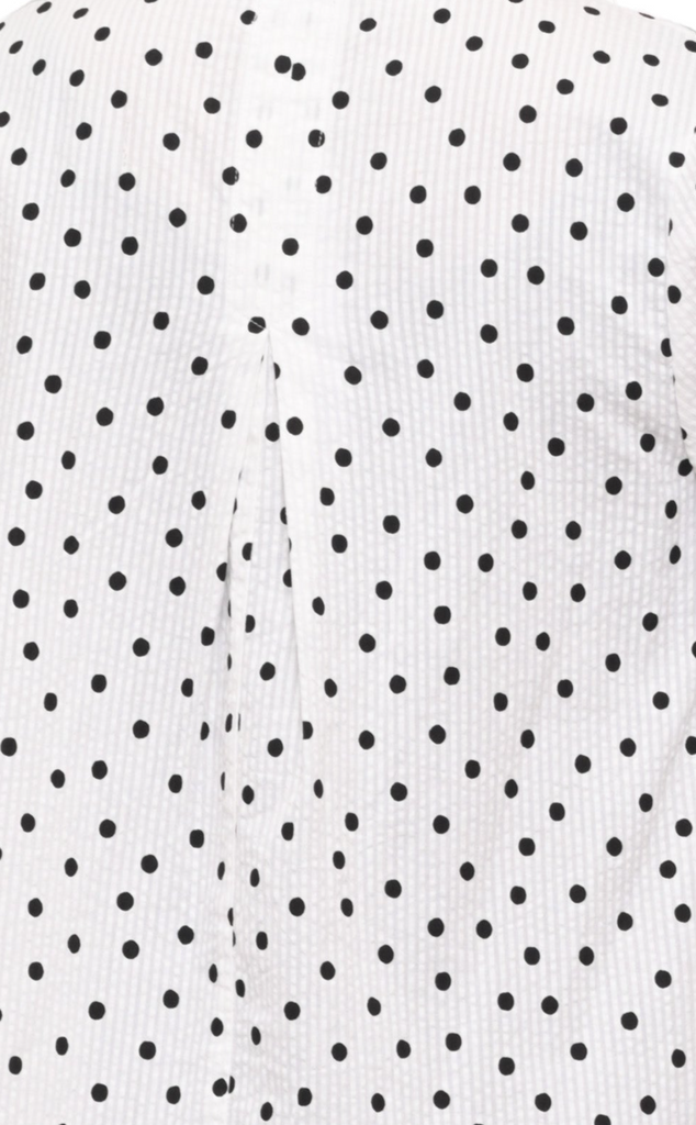 Grayson Womens Pullover Top in White Black Seersucker Dot