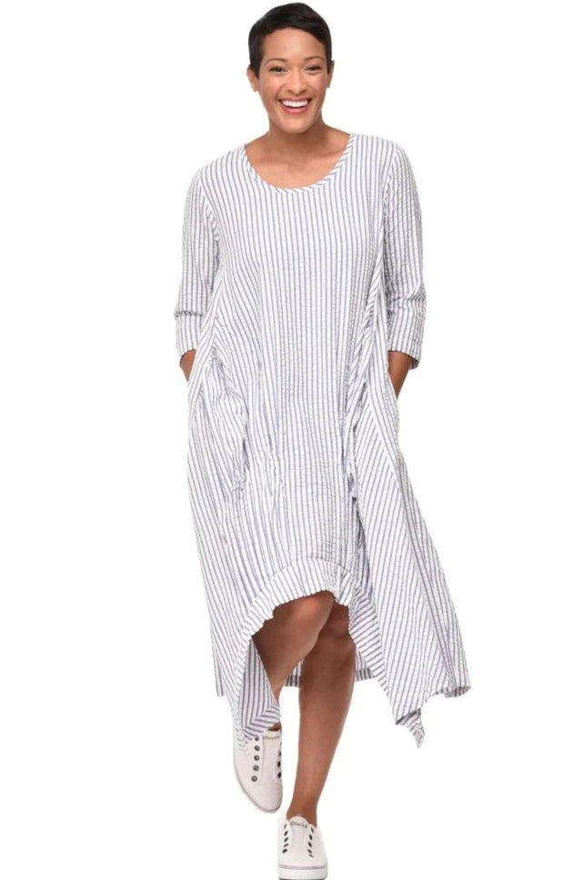 Lexi Womens Dress in White Marina Seersucker Stripe