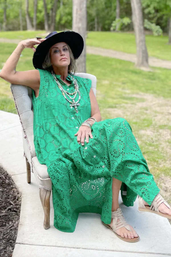 Jaded Gypsy New Beginnings Eyelet Womens Dress in Kelly Green