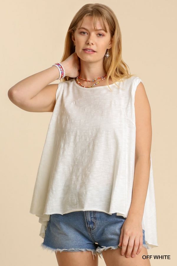 Umgee Perfect Tank Knit Cotton Swing Hi Low Off White S-L