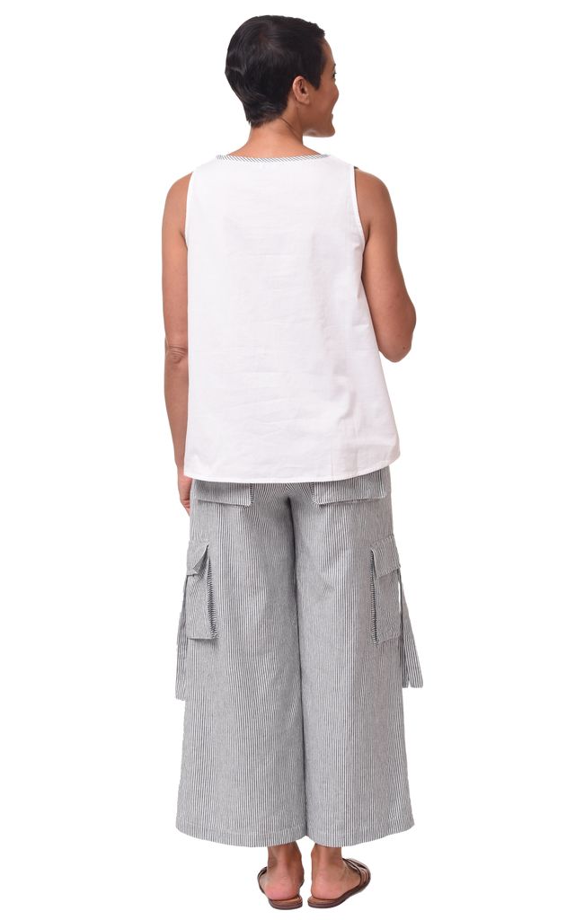 Eileen Womens Sleeveless Top in White/Ticking