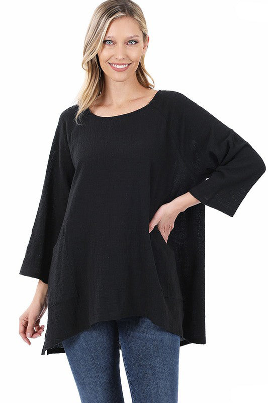 Zenana Two Pockets Womens Pullover Top Gauze in 7Colors S-XL