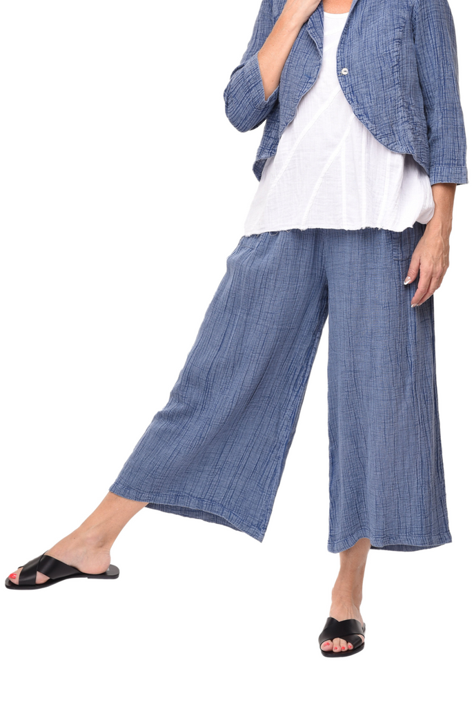 Palazzo Womens Pant Cotton Gauze in French Blue