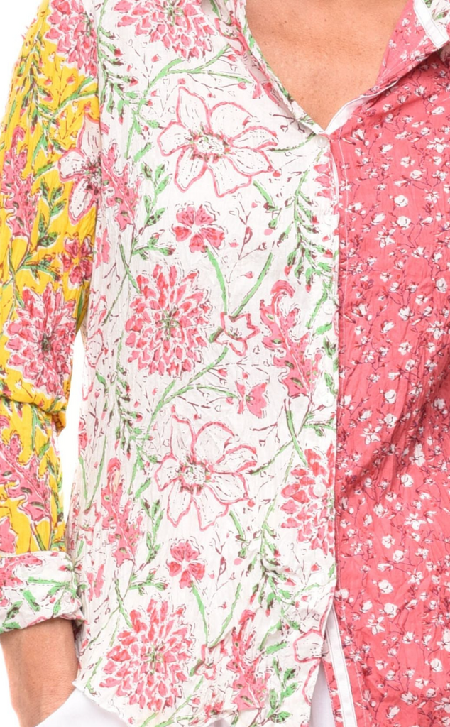 Gretchen Womens Button Down Shirt in Multi Blossom
