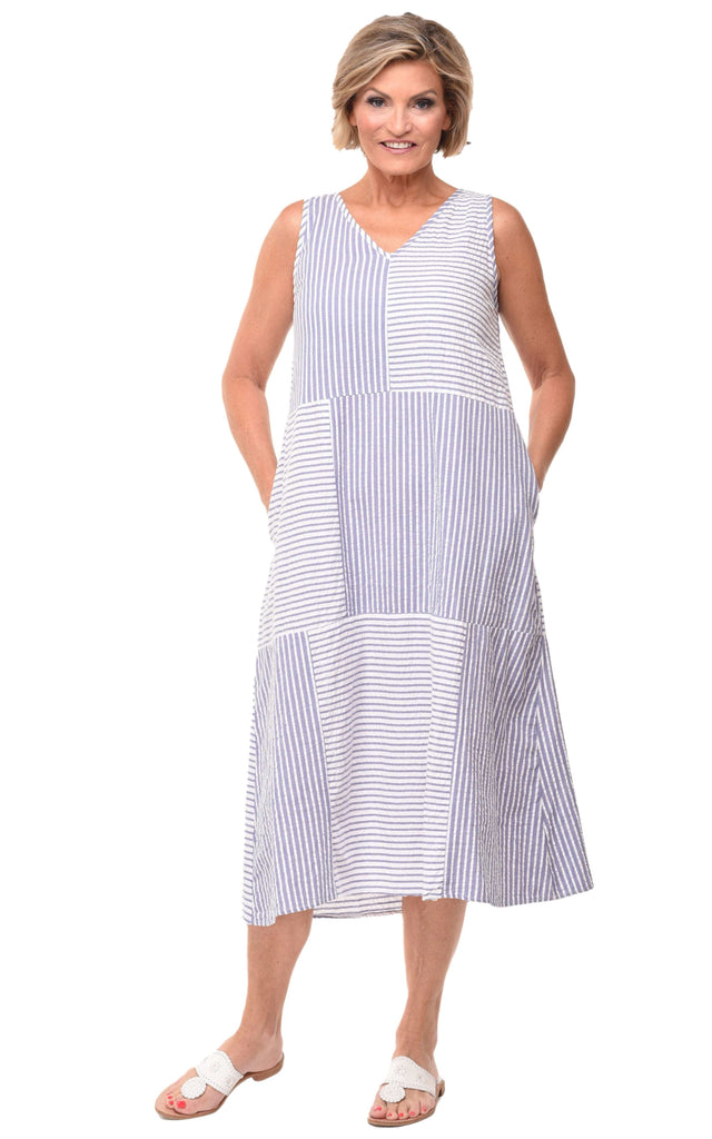 Bridgit Dress in Peri Seersucker Stripe