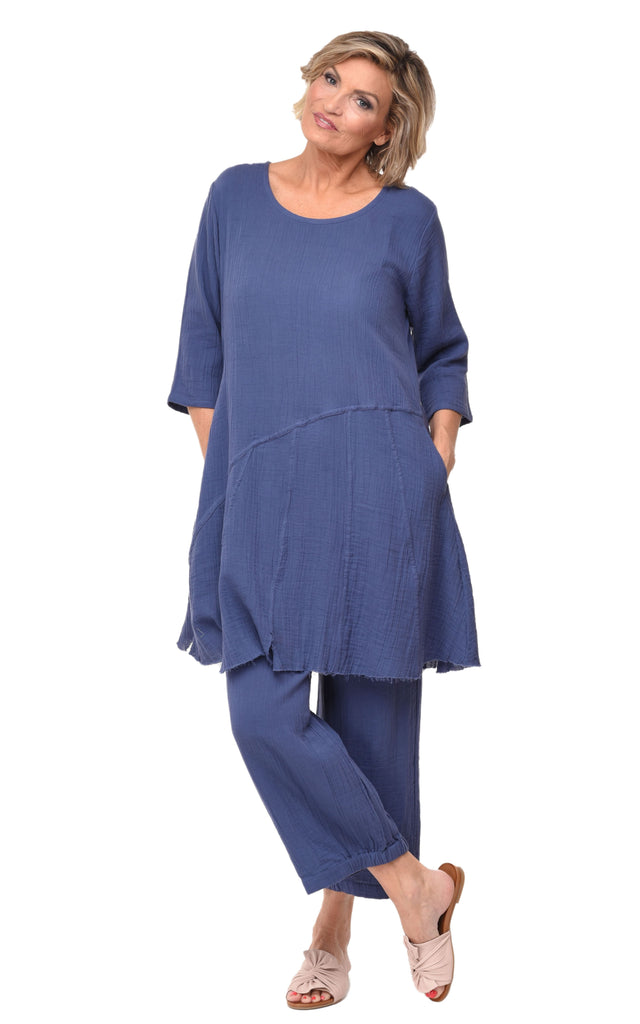 Kyrie Womens Dress Cotton Gauze in Steel Blue