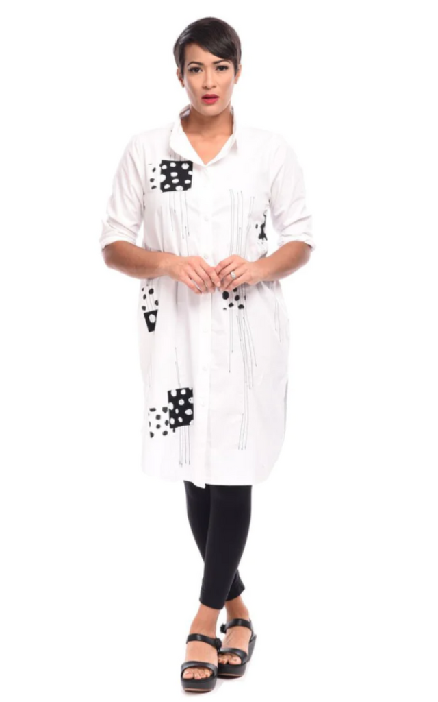Harley Womens Tunic in White with Doodle Dot