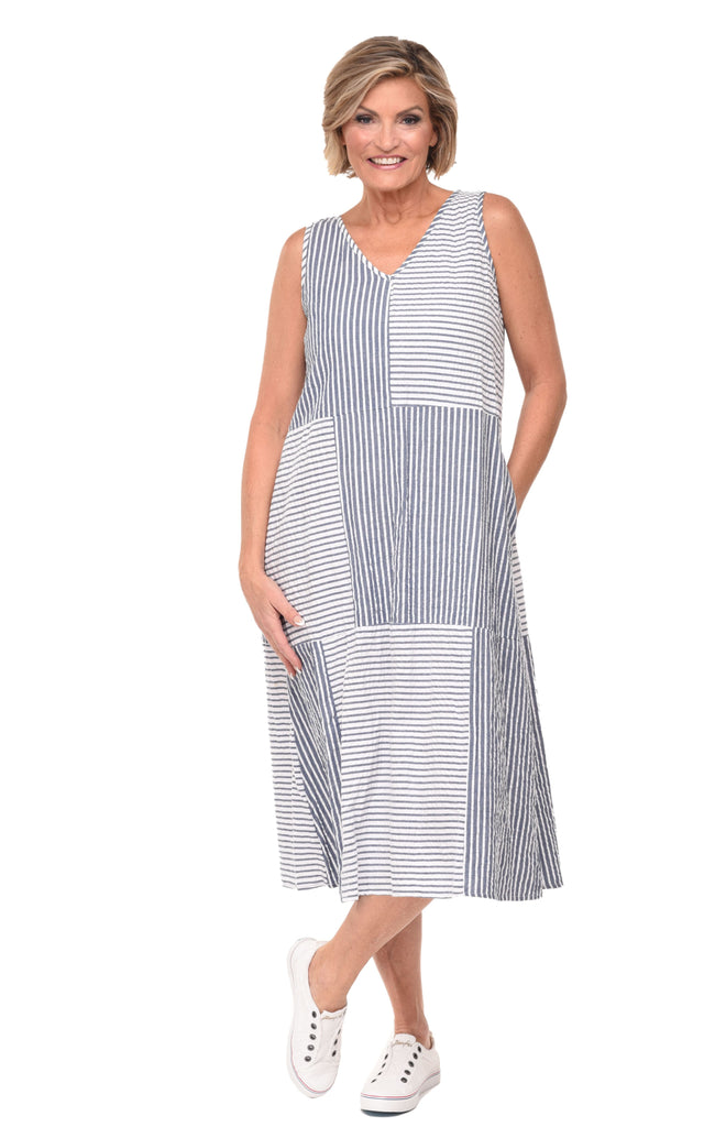 Bridgit Womens Dress in Marina White Seersucker Stripe