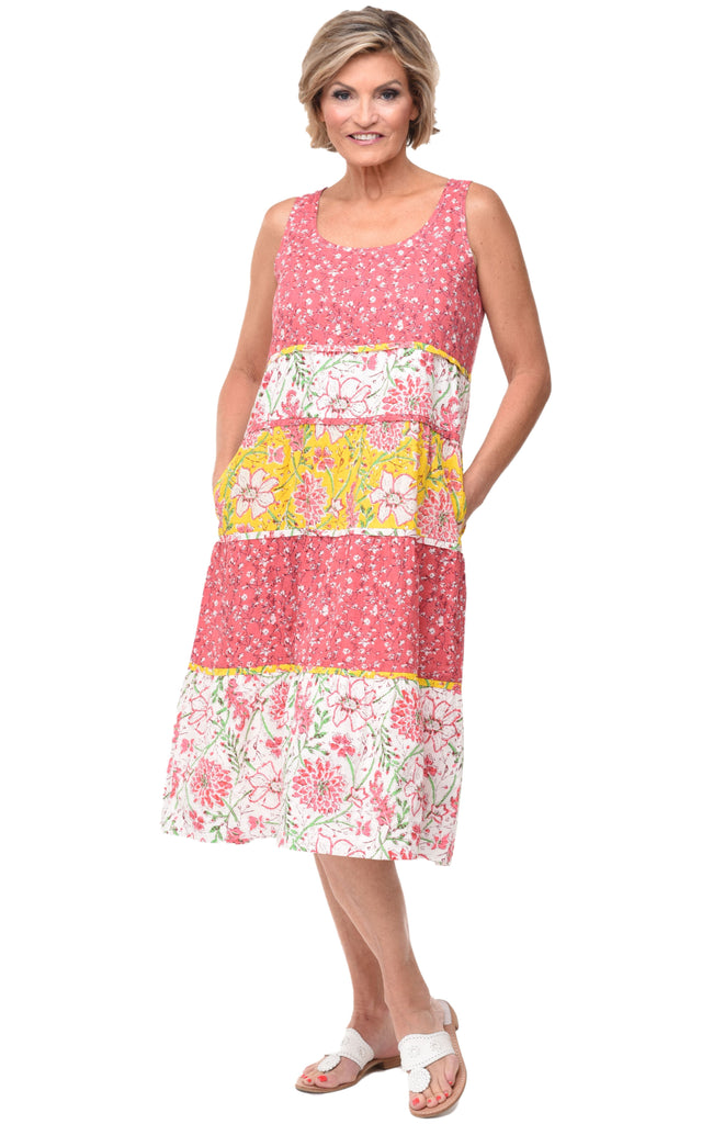 Maya Tiered Womens Dress in Multi Blossom
