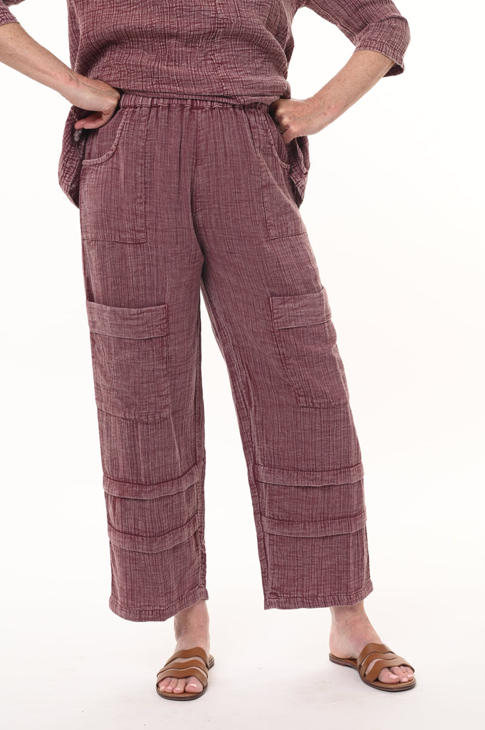 Metro Pants Womens Cotton Gauze in Maroon Small