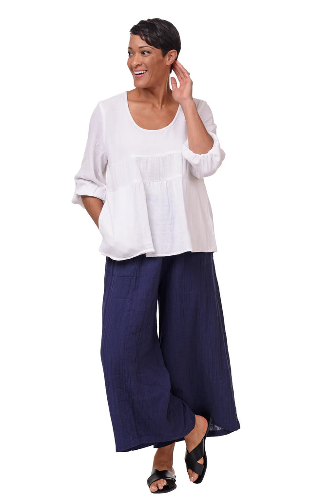 Palazzo Womens Wide Leg Cotton Gauze Pant in Navy