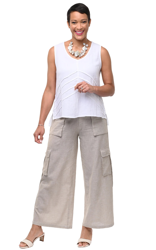 Tulip Clothing Calista Cargo Womens Pant in Crockery Mini Check