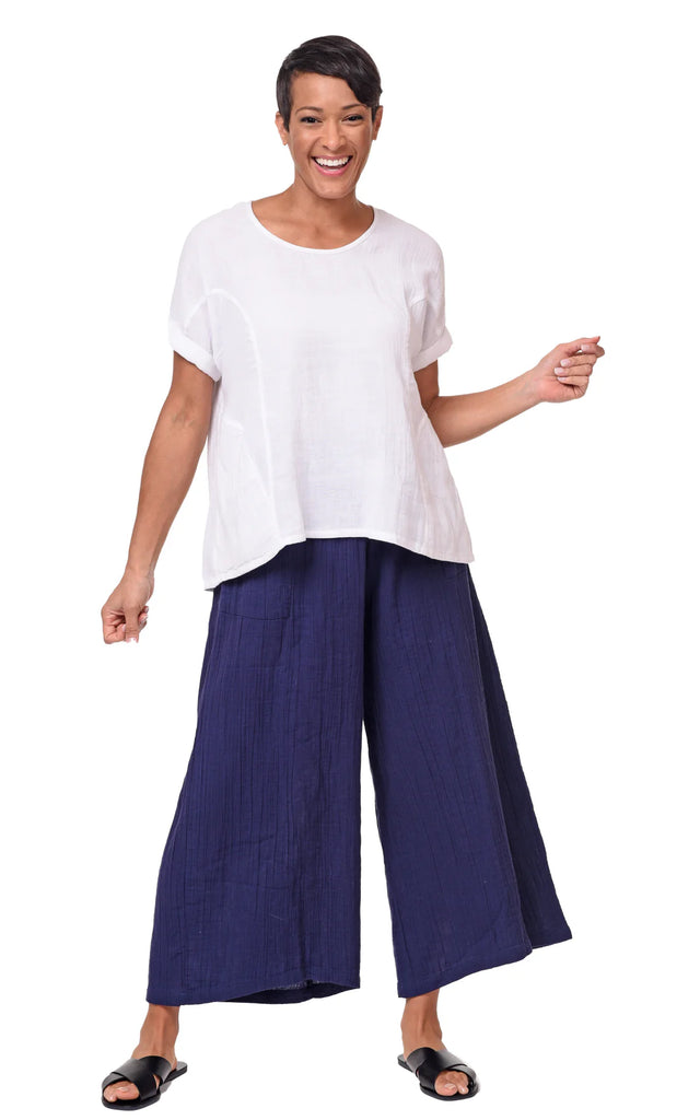 Palazzo Womens Wide Leg Cotton Gauze Pant in Navy