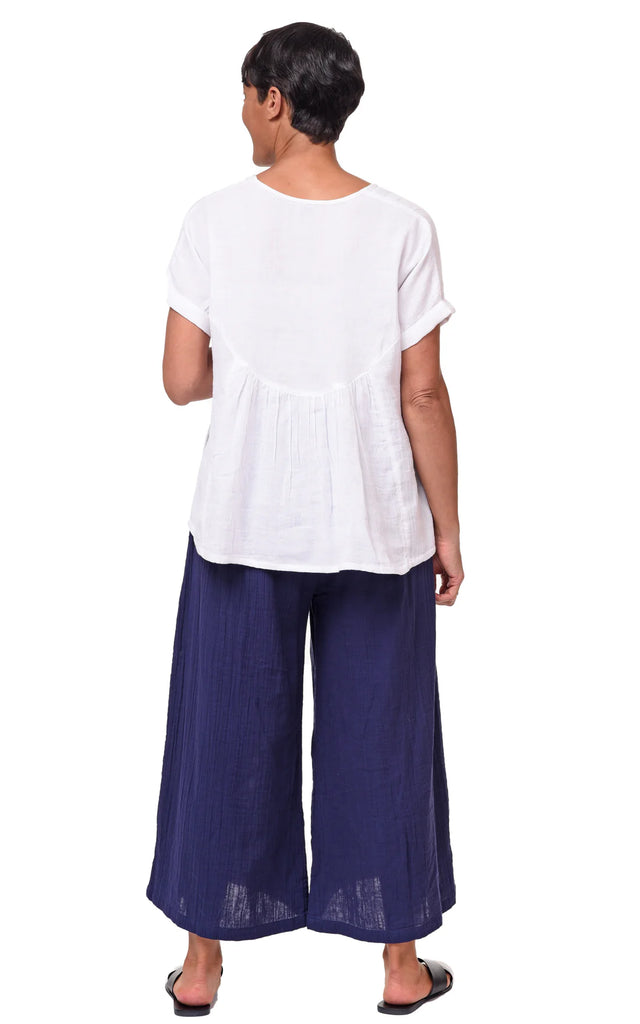 Palazzo Womens Wide Leg Cotton Gauze Pant in Navy
