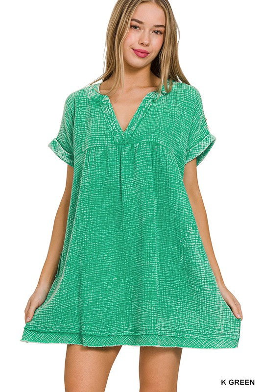 Zenana Cotton Double Gauze Washed Womens Dress S-XL Kelly Green Apparel Garden Zenana Cotton Double Gauze Washed Womens Dress S-XL Kelly Green Apparel Garden