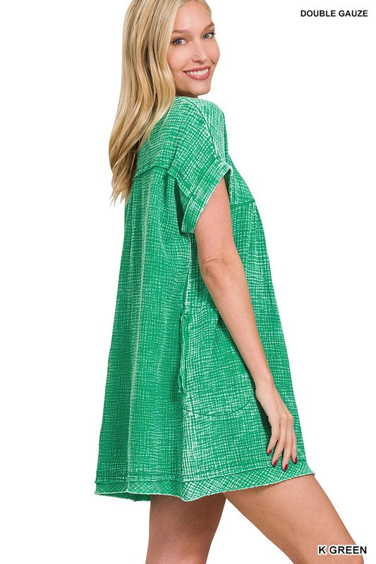Zenana Cotton Double Gauze Washed Womens Dress S-XL Kelly Green Apparel Garden Zenana Cotton Double Gauze Washed Womens Dress S-XL Kelly Green Apparel Garden